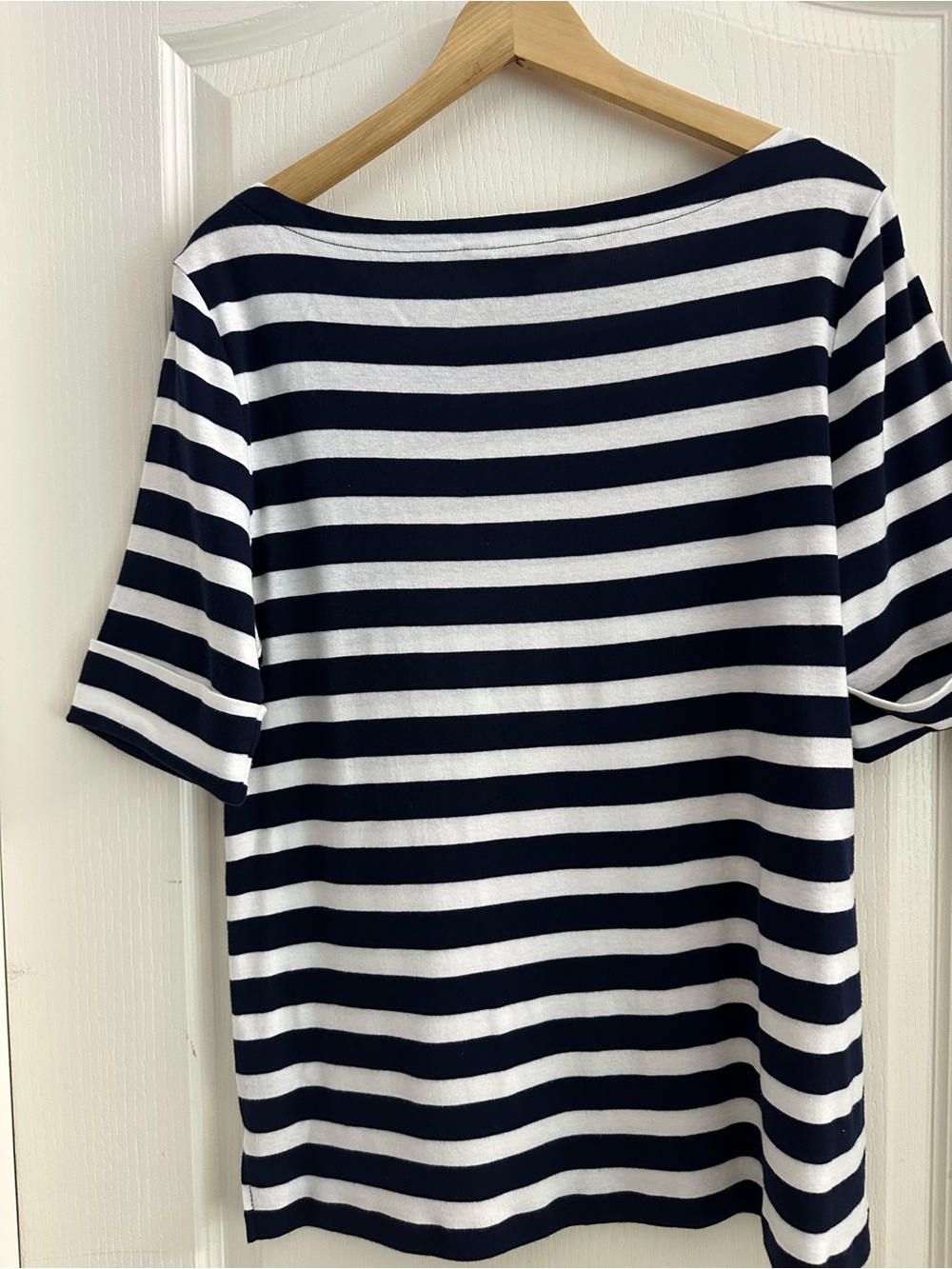 Lauren Ralph Lauren Navy and White Striped Short Sleeve Boatneck Top - Picture 3 of 5